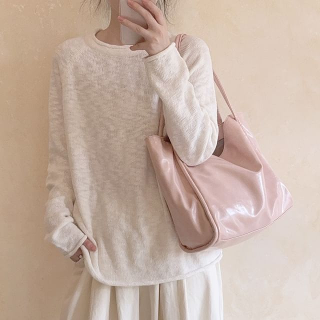 Glotto-Long Sleeve Round Neck Plain Knit Top