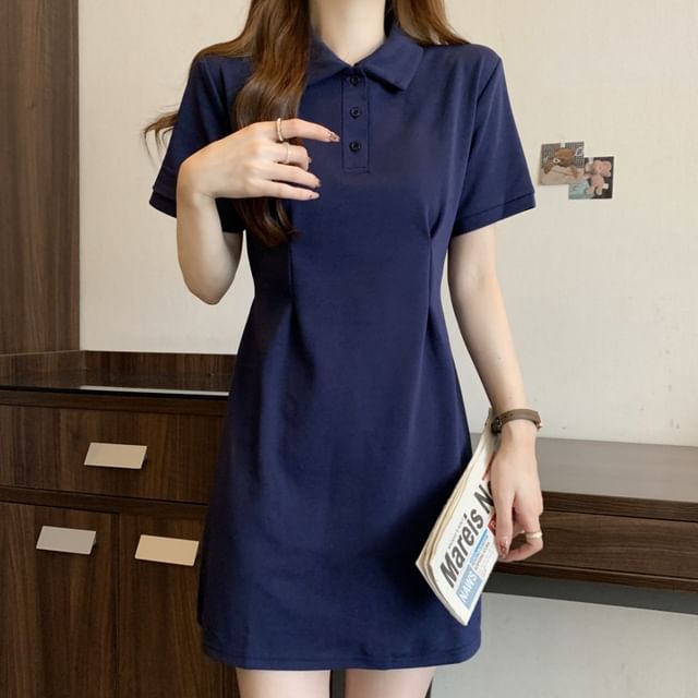 Short-Sleeve Plain Mini A-Line Polo Dress Short-Sleeve Plain Mini A-Line Polo Dress