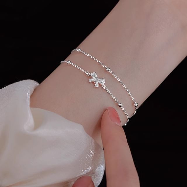 Gaya - Bow Rhinestone Sterling Silver Bracelet | YesStyle
