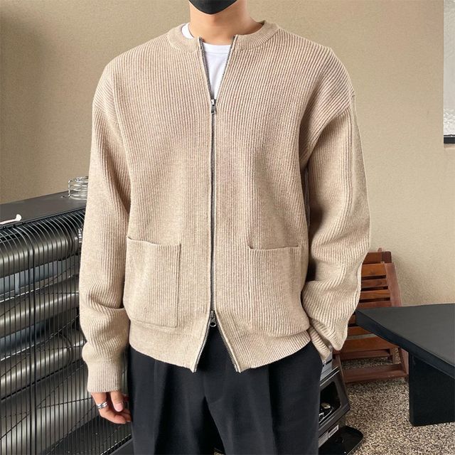 Okwano-Plain Pocket Detail Zip Cardigan
