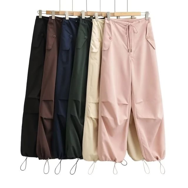 Faiar-Drawstring Waist Plain Loose Fit Cargo Pants