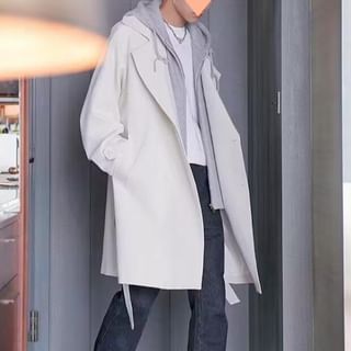 Myanderthal-Hooded Two Tone zip-Up Long Coat