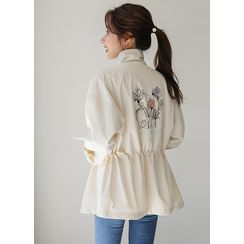 Styleonme - Flap Flower-Printed Safari Jacket
