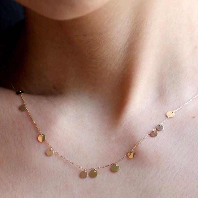 Phoenoa-925 Sterling Silver Sequin Pendant Necklace