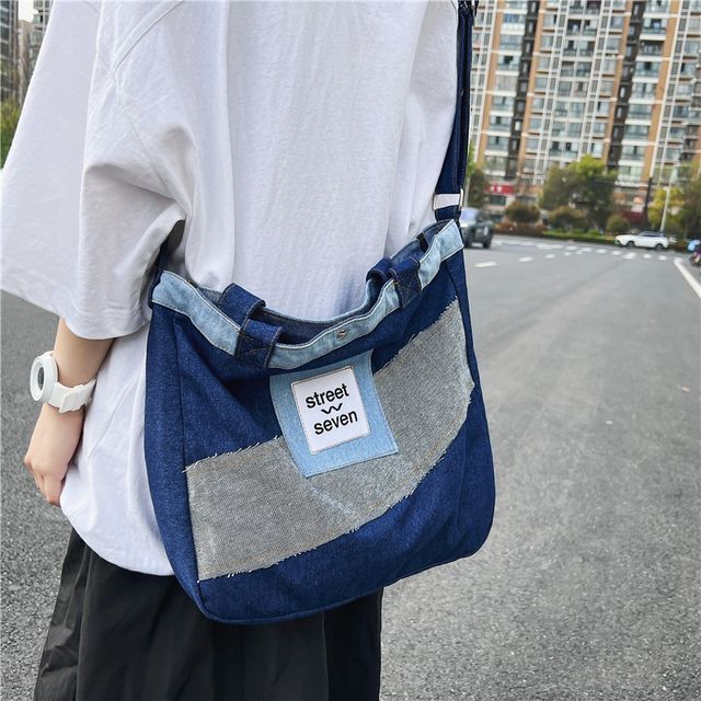 Applique Denim Crossbody Bag