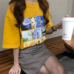 KAKAGA - Short-Sleeve Van Gogh Print T-Shirt KAKAGA - Short-Sleeve Van Gogh Print T-Shirt