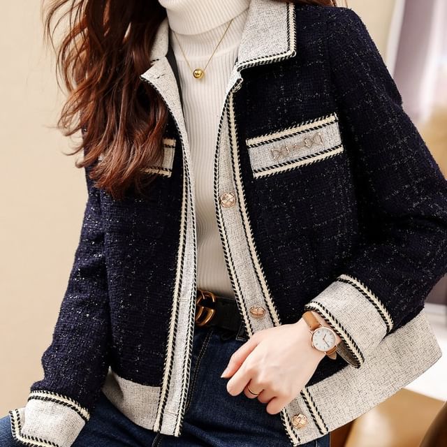 Jeonseon-Collared Tweed Button-Up Jacket