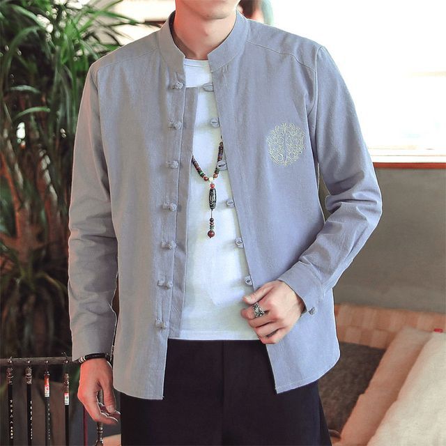 FORSETI-Stand Collar Frog Buttoned Plain Jacket