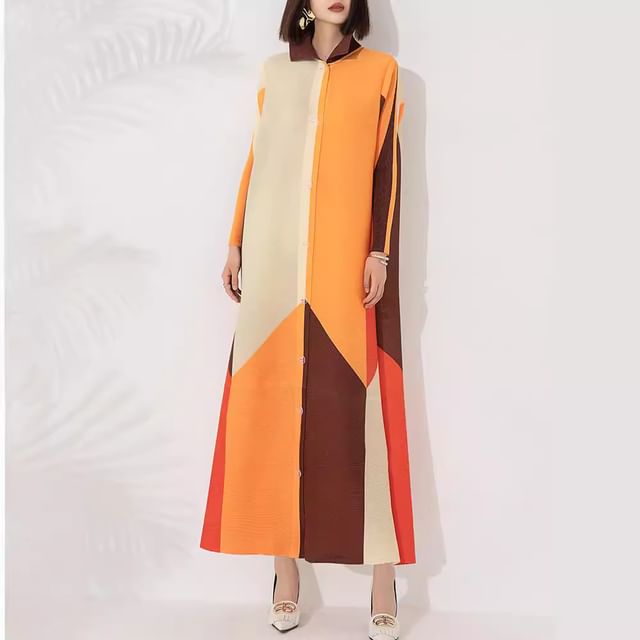 Doowex - Long-Sleeve Color Block Maxi Shirt Dress | YesStyle Doowex - Long-Sleeve Color Block Maxi Shirt Dress | YesStyle