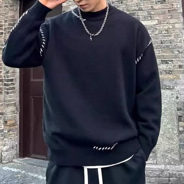 Savenne-Crewneck Contrast Stitching Sweater