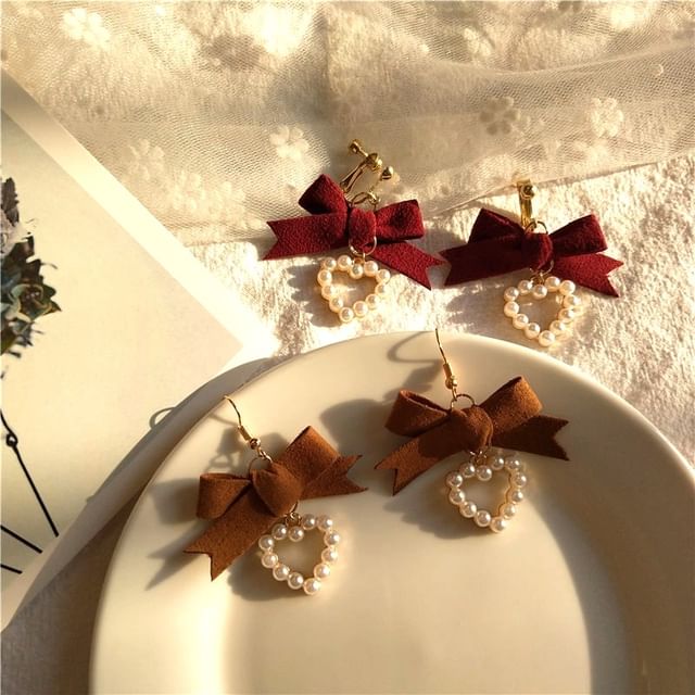 Jael-Faux Pearl Bow Drop Earring