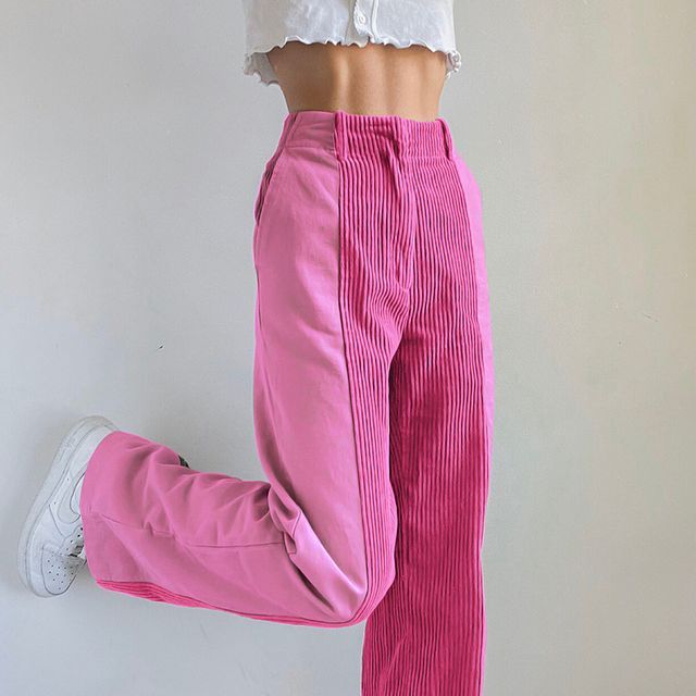 BrickBlack-Corduroy Panel Wide-Leg Pants