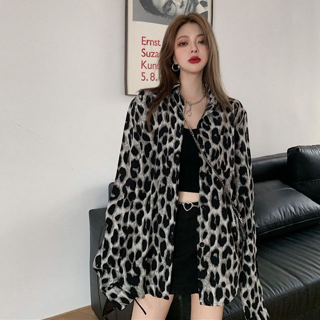 Everose-Long-Sleeve Leopard Print Shirt