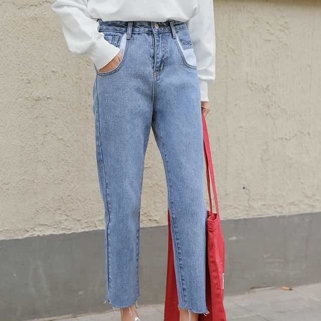 Everose-Mid Rise Cropped Straight Leg Jeans