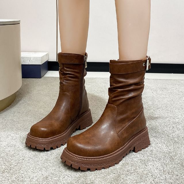 Megan-Faux Leather Platform Short Boots