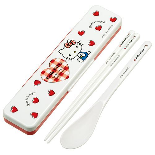 Skater Hello Kitty Cutlery Set with Case As Shown in Figure One Size