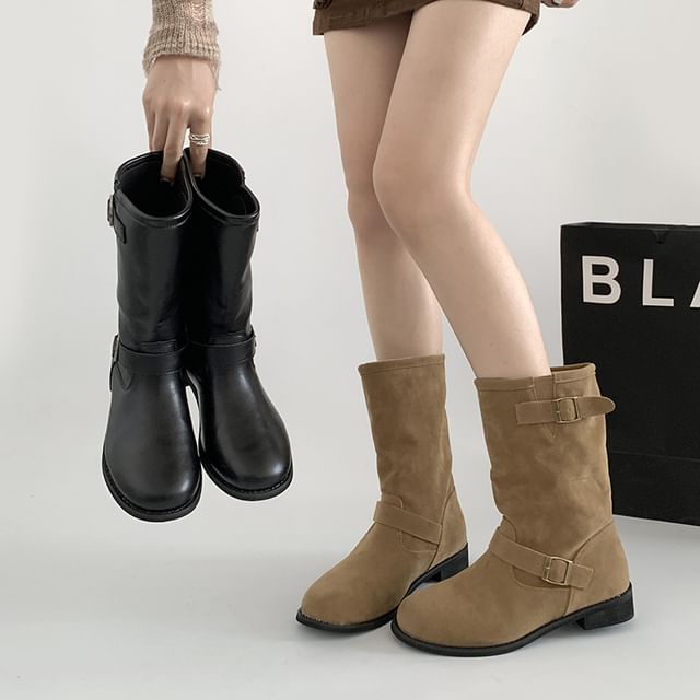 Anran-Faux-Suede Buckle Boots