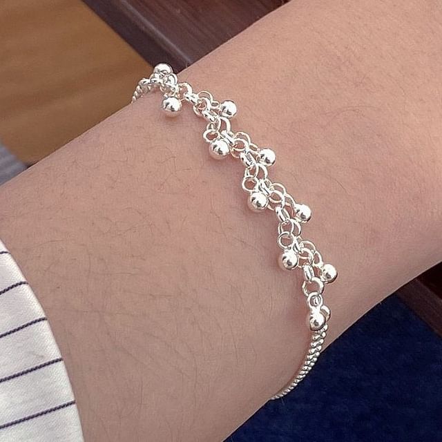 A-ROCH-925 Sterling Silver Beaded Chain Bracelet