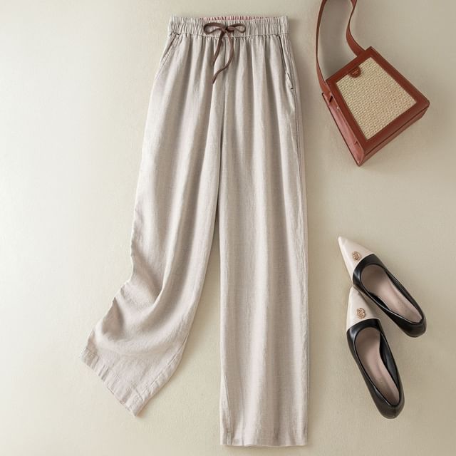 Supernova-Drawstring Waist Plain Straight Leg Pants