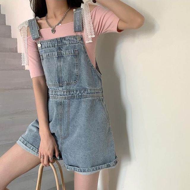 Everose-Washed Denim Jumper Shorts