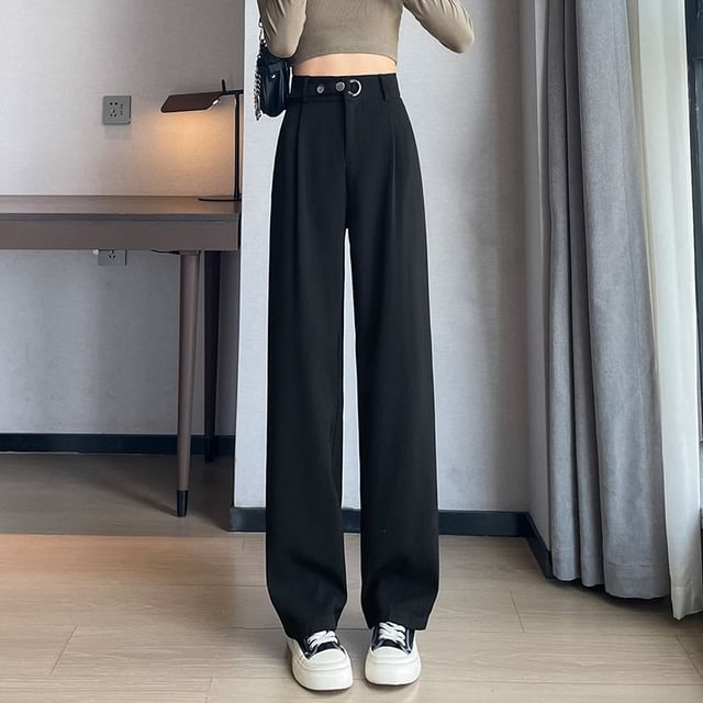 Dragan Pulse-High Waist Plain Wide Leg Pants