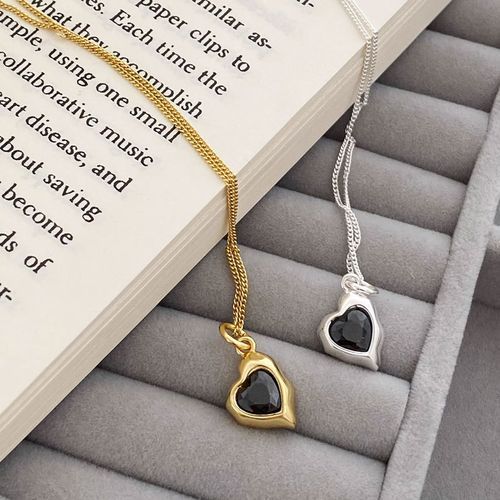 FOON - 925 Sterling Silver Rhinestone Heart Pendant Necklace