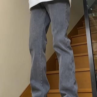 emeisa-Mid Rise Washed Straight Leg Jeans