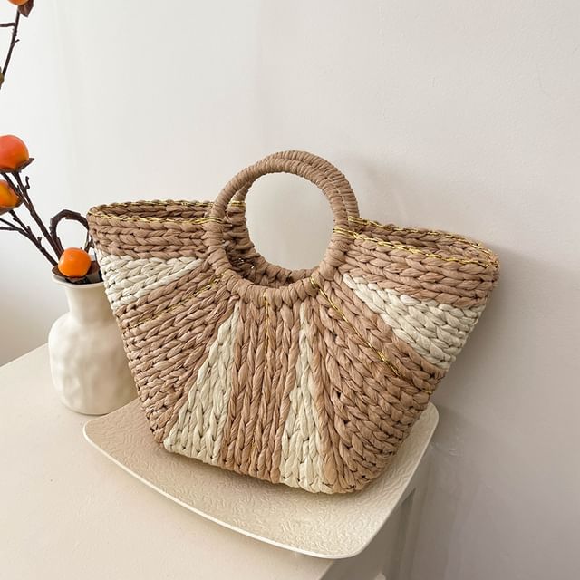 KOCORE-Two Tone Woven Tote Bag