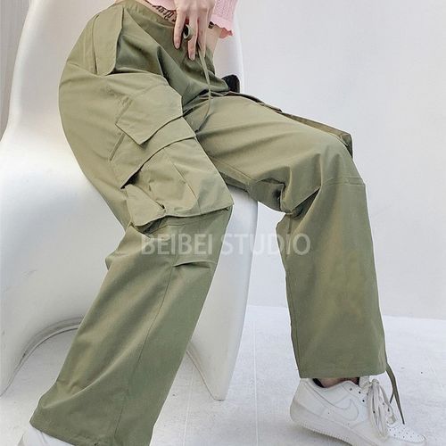 High Waist Plain Wide Leg Cargo Pants