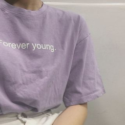 Chogen - Elbow-Sleeve Lettering T-Shirt Chogen - Elbow-Sleeve Lettering T-Shirt