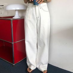 icecream12 - Stitched Wide-Leg Cotton Pants icecream12 - Stitched Wide-Leg Cotton Pants