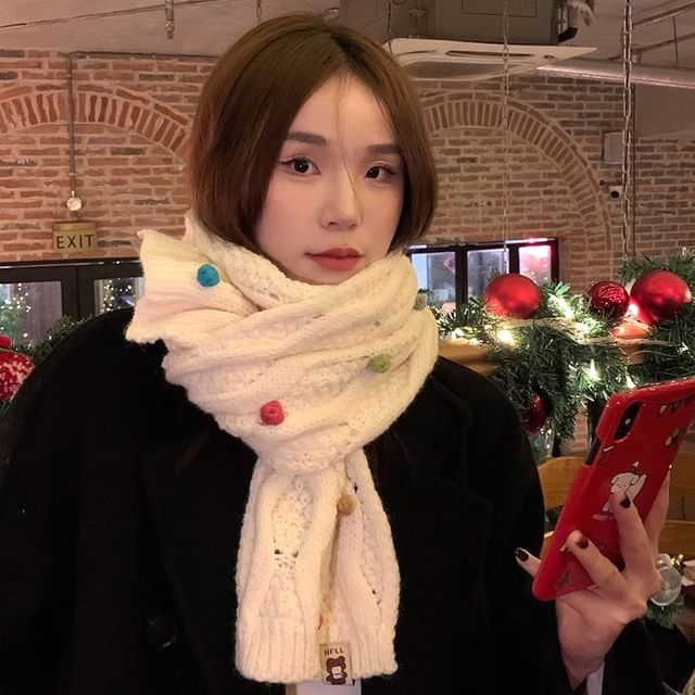 Frior-Pom Pom Knit Scarf