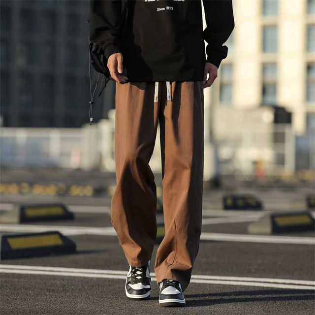 Lorencho-Drawstring Waist Plain Loose Fit Pants