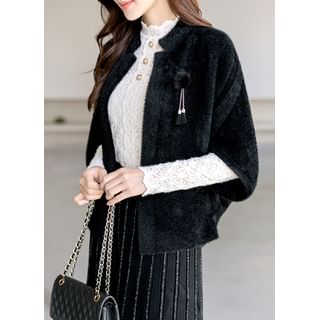 Styleonme Batwing Furry Cardigan with Brooch