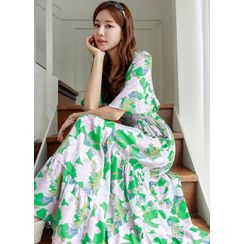 Styleonme - Bell-Cuff Floral Maxi Tiered Dress Styleonme - Bell-Cuff Floral Maxi Tiered Dress