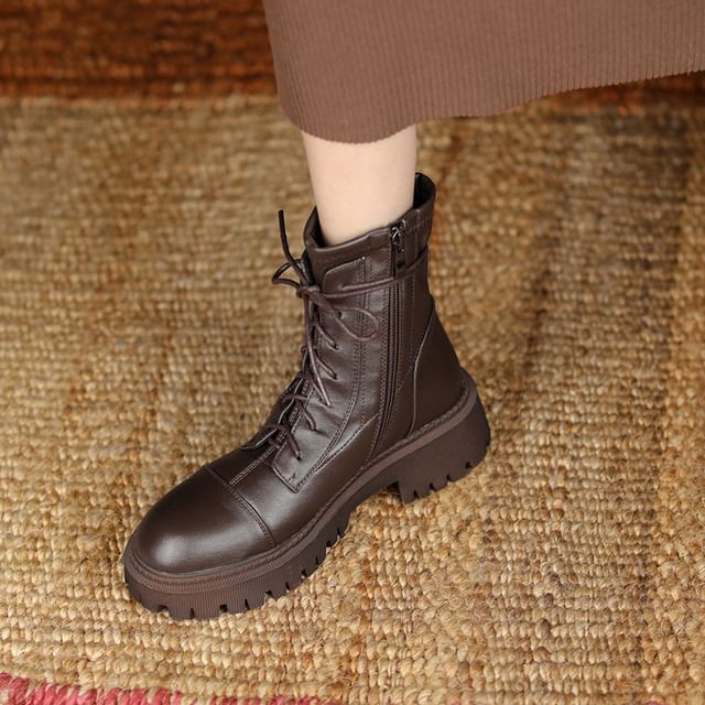 Cinnabelle-Lace-Up Platform Chunky Heel Mid-Calf Boots