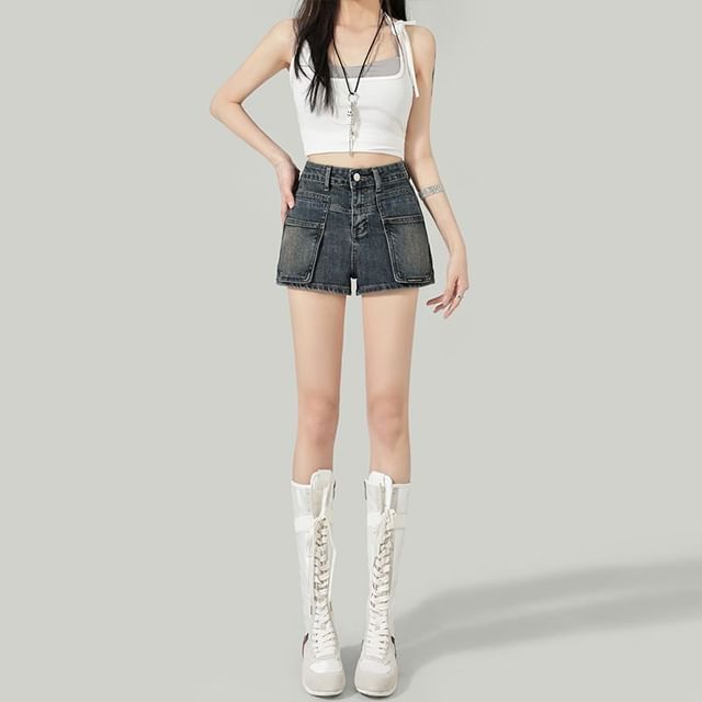 Denimot-Mid Rise Denim Hot Pants