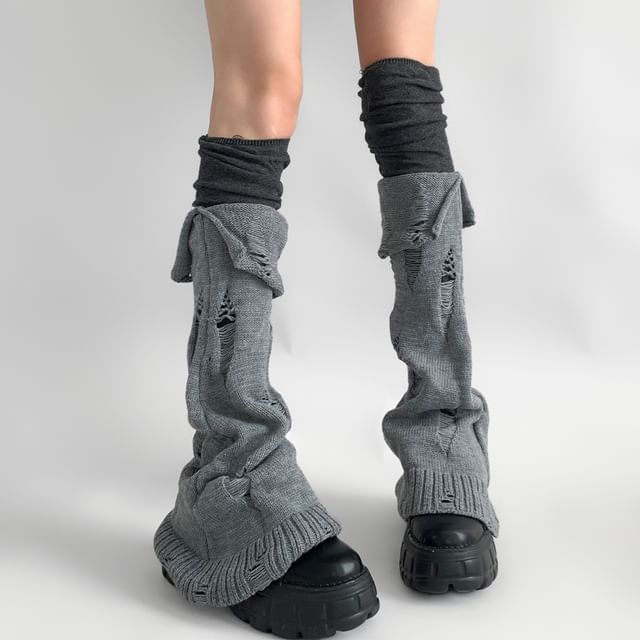 Desperim-Set Plain Over-The-Knee Socks Distressed Leg Warmers