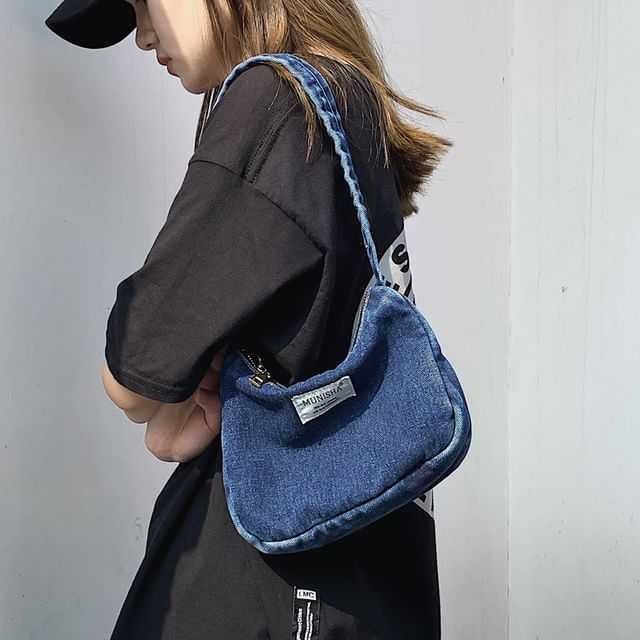 Libra-Denim Zip Shoulder Bag
