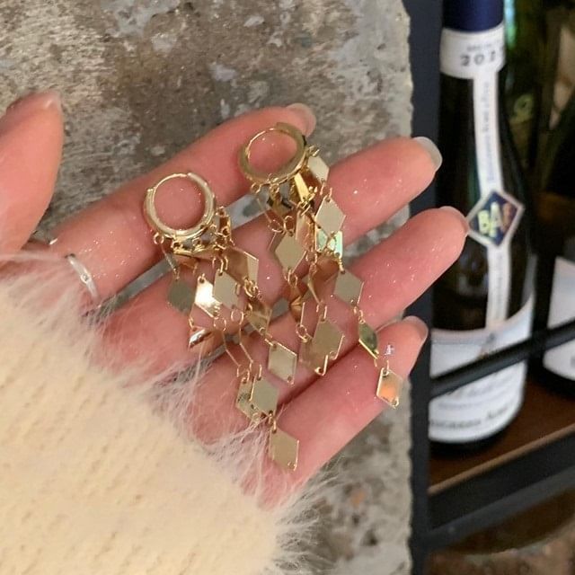 Gemsha-Rhombus Alloy Fringed Earring