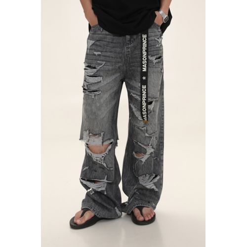 Low Rise Distressed Wide Leg Jeans