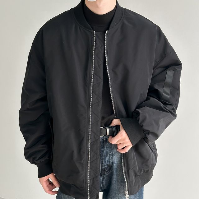 DAZO Studios-Plain Zip-Up Bomber Jacket