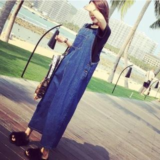 maxi denim pinafore dress