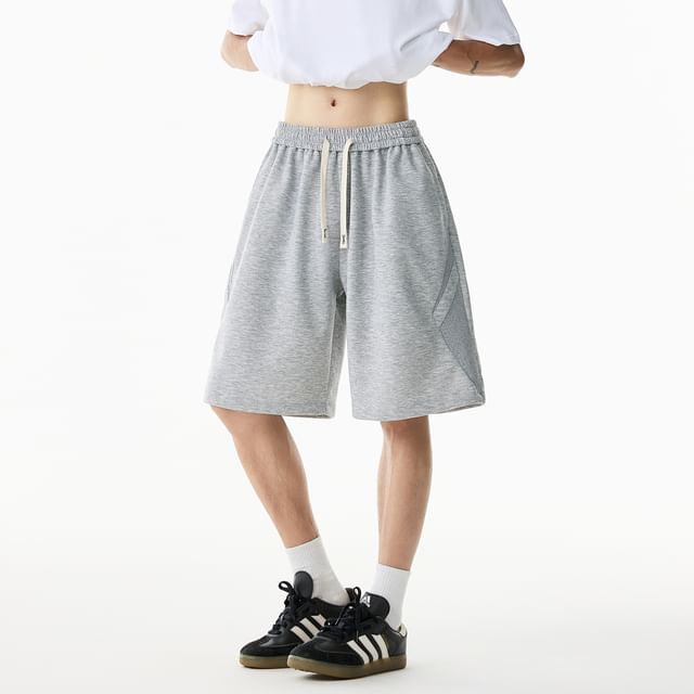 Koiyua-Drawstring Waist Plain Sweat Shorts