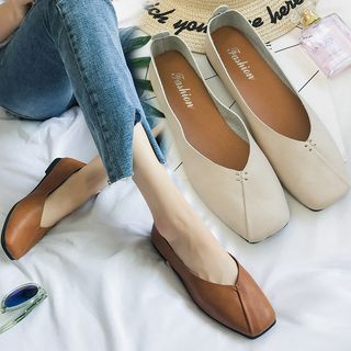 Newest Summer Luxury High Grade Pu Leather Square Toe for Women Flat Comfortable Shoes Plus Size 33-43,Gray,6 