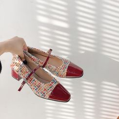 Laceuplux - Cap-Toe Chunky-Heel Tweed Mary Jane Pumps Laceuplux - Cap-Toe Chunky-Heel Tweed Mary Jane Pumps