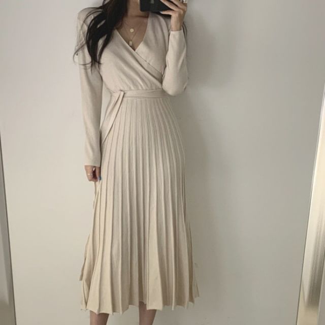 strapless open back dress Belted Pleated Midi Dress | Fit and Flare