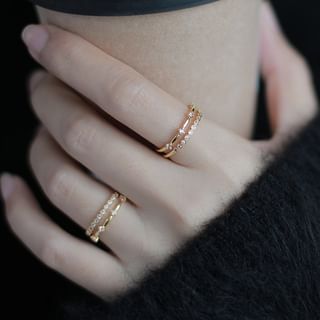 pexrl jewelry-Layered Rhinestone Alloy Open Ring