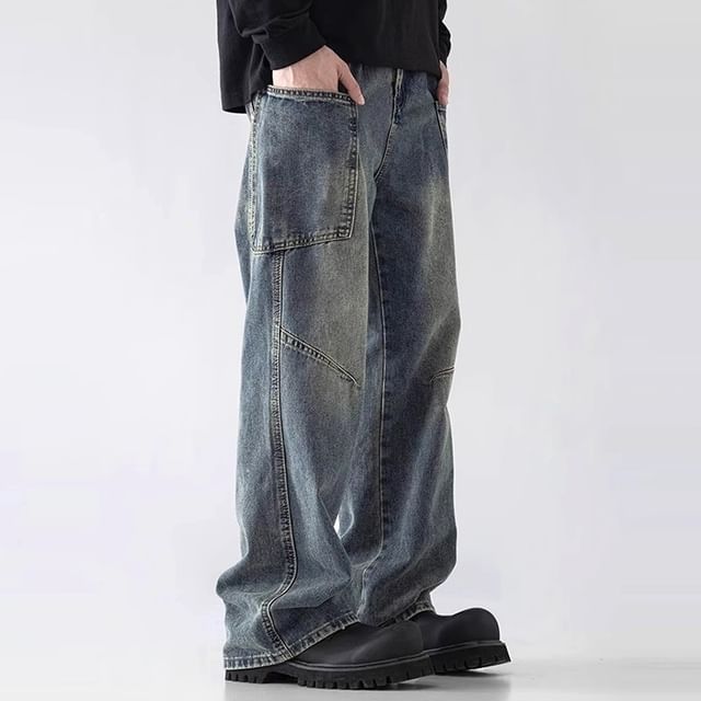 Blueforce-High Waist Washed Wide Leg Jeans