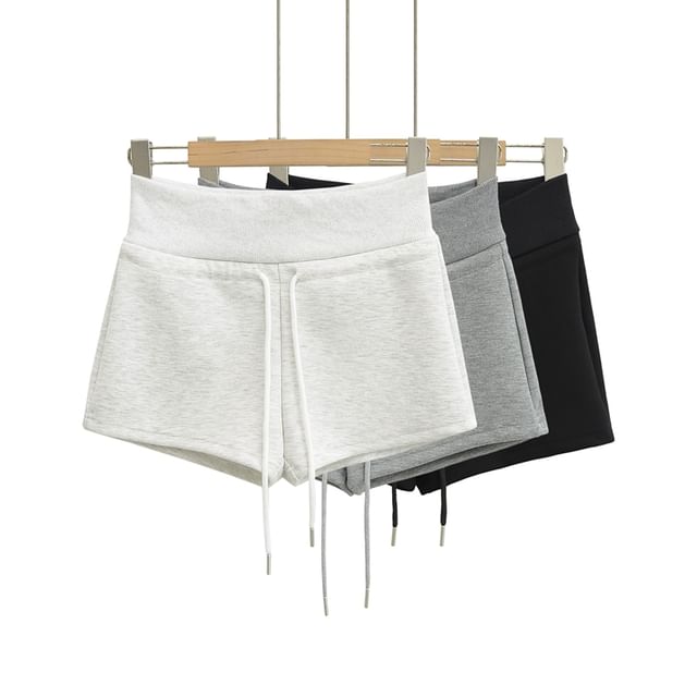 Ulark-Drawstring Waist Plain Hot Pants